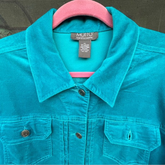 MOTTO turquoise velvet jacket, silver buttons, cuffs, collar, pockets. SzXL - Picture 10 of 15